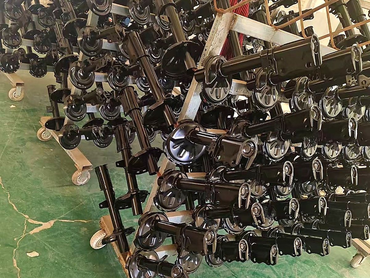 Shock absorber production batch on racking before dispatch